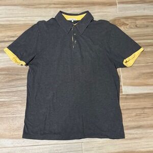 James Perse Standard Mens Polo Shirt Grey Yellow Trim Size 2 Medium Short Sleeve